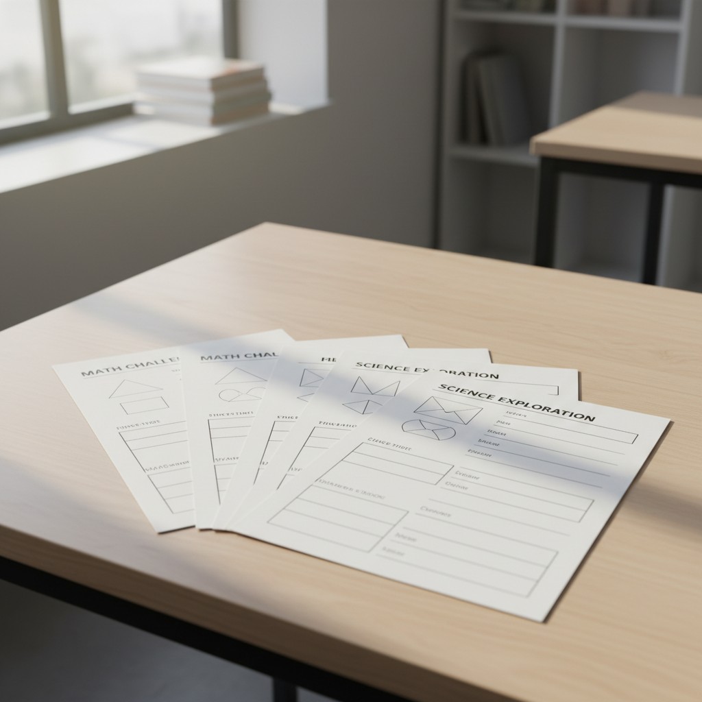 Quaderni di disegno per attività di analisi scientifica e maturità su un tavolo in stanza da studio.